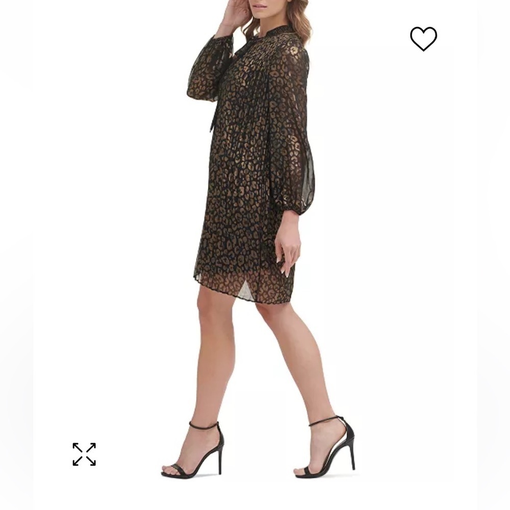 DKNY Black and Gold Long Sleeve Dress Plus Leopard-Print Knee Length Size 24W